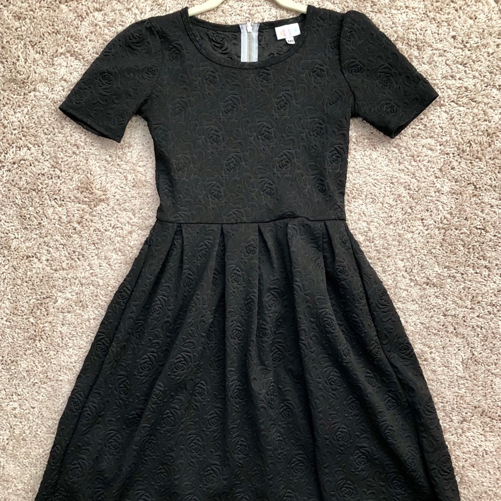 LuLaRoe Black Amelia Dress Floral Embossed Pattern
